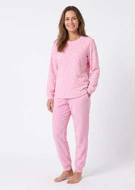 Lunatex velours dames pyjama lange mouwen - Ronde hals