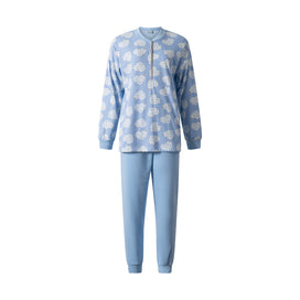 Blauw | packshot | Packshot met hartjesprint, blauw – Lunatex dames pyjama lange mouwen - Hartjes