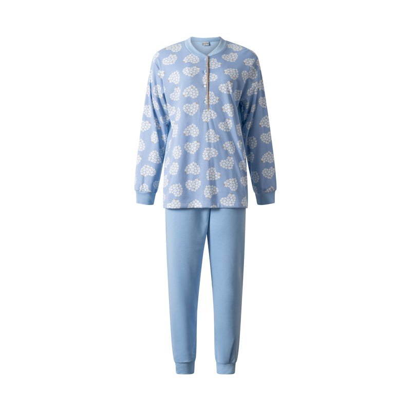 Blauw | packshot | Packshot met hartjesprint, blauw – Lunatex dames pyjama lange mouwen - Hartjes