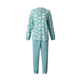 Groen | packshot | Packshot met hartjesprint, groen – Lunatex dames pyjama lange mouwen - Hartjes