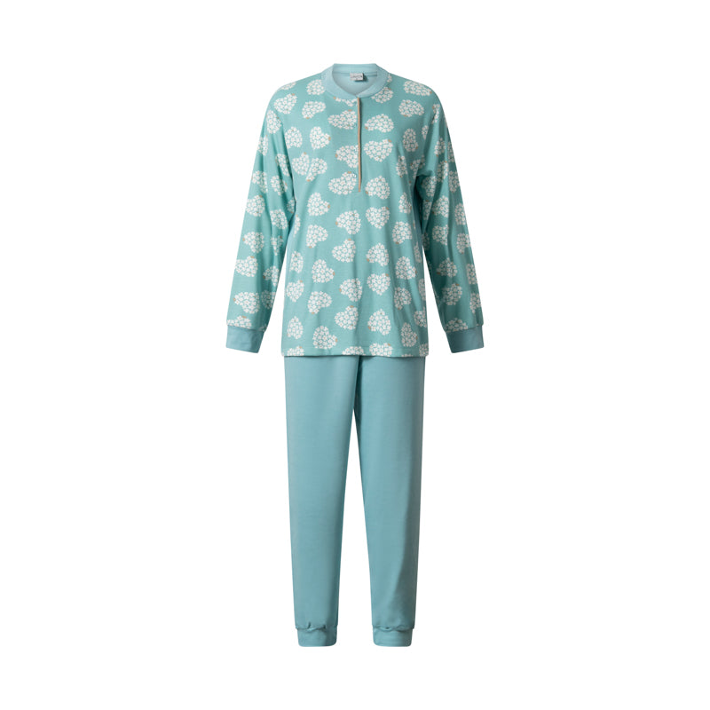 Groen | packshot | Packshot met hartjesprint, groen – Lunatex dames pyjama lange mouwen - Hartjes