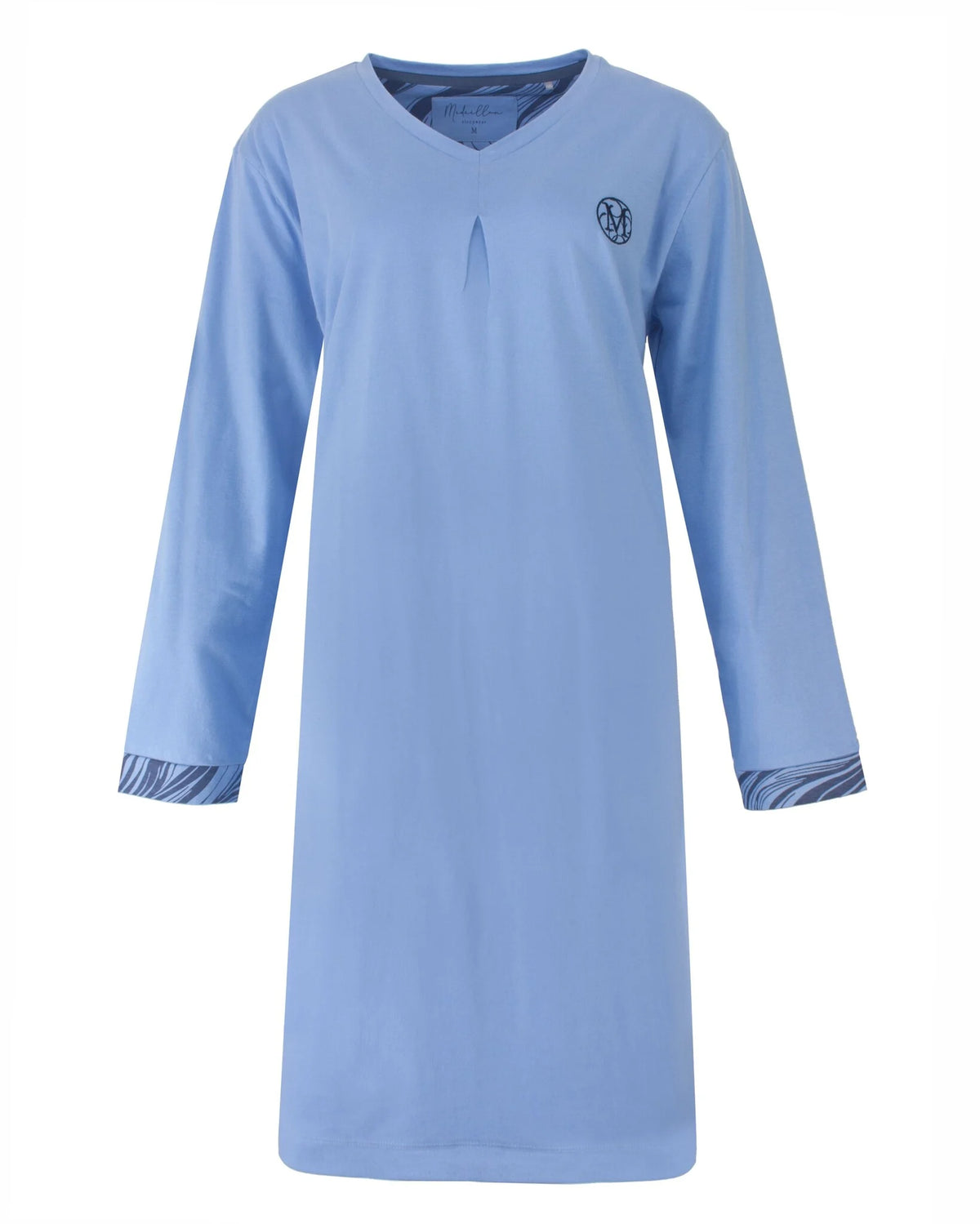 Medaillon dames nachthemd lange mouw - Light Blue