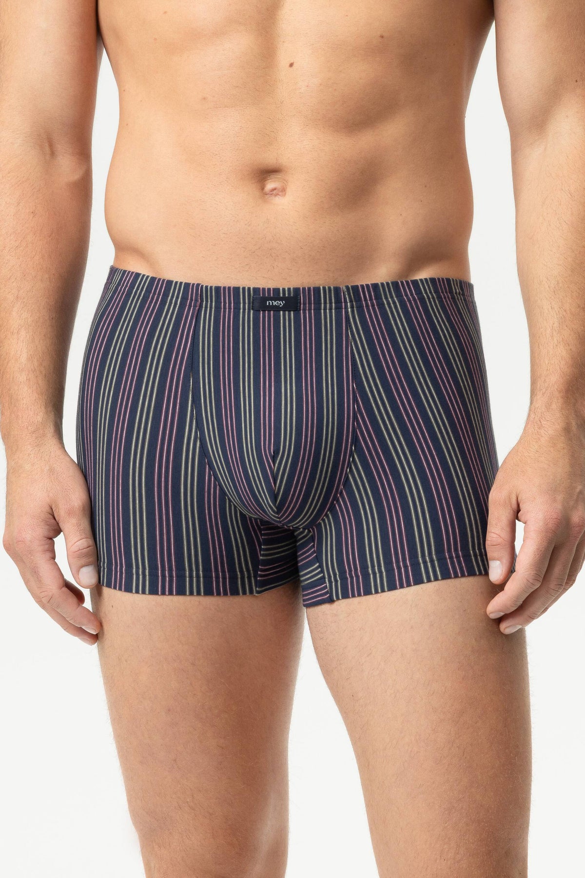 Yacht Blue | voor | Vooraanzicht, yacht blue – Mey heren shorty katoen stretch - Yacht Blue streep