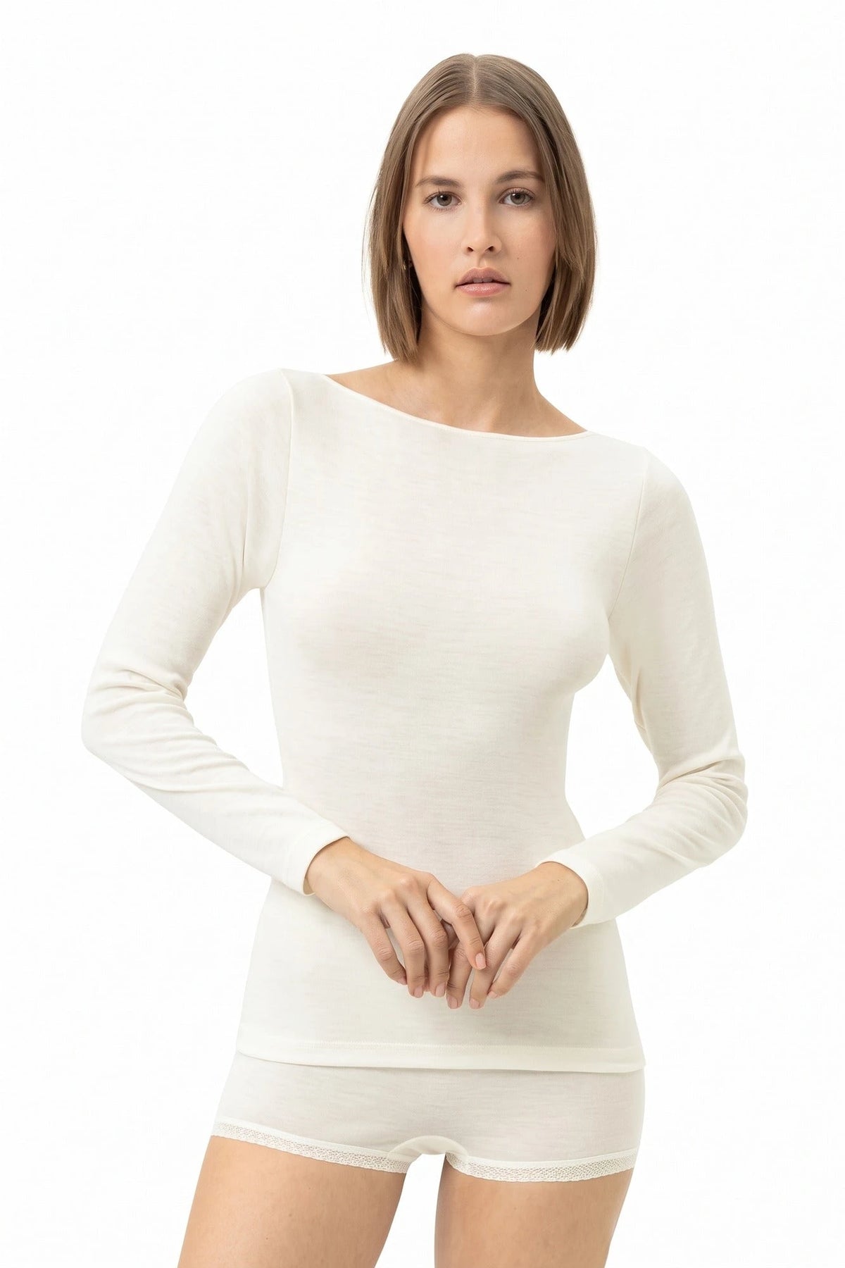 Mey dames merino wollen shirt lange mouw - lage hals