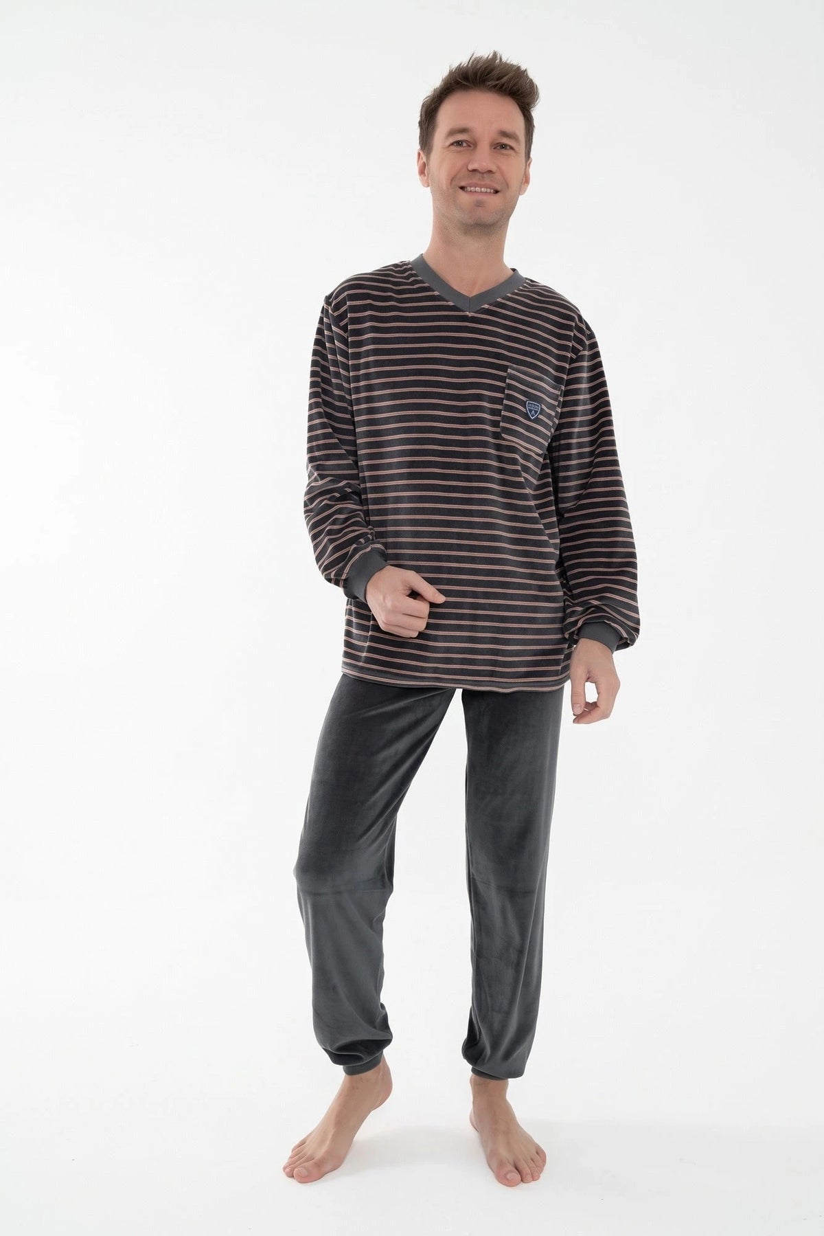Outfitter velours heren pyjama - Streep