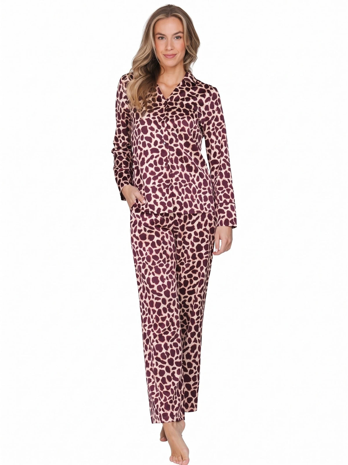 Pastunette Dames Pyjama Satijn - Lange mouwen - Luipaard
