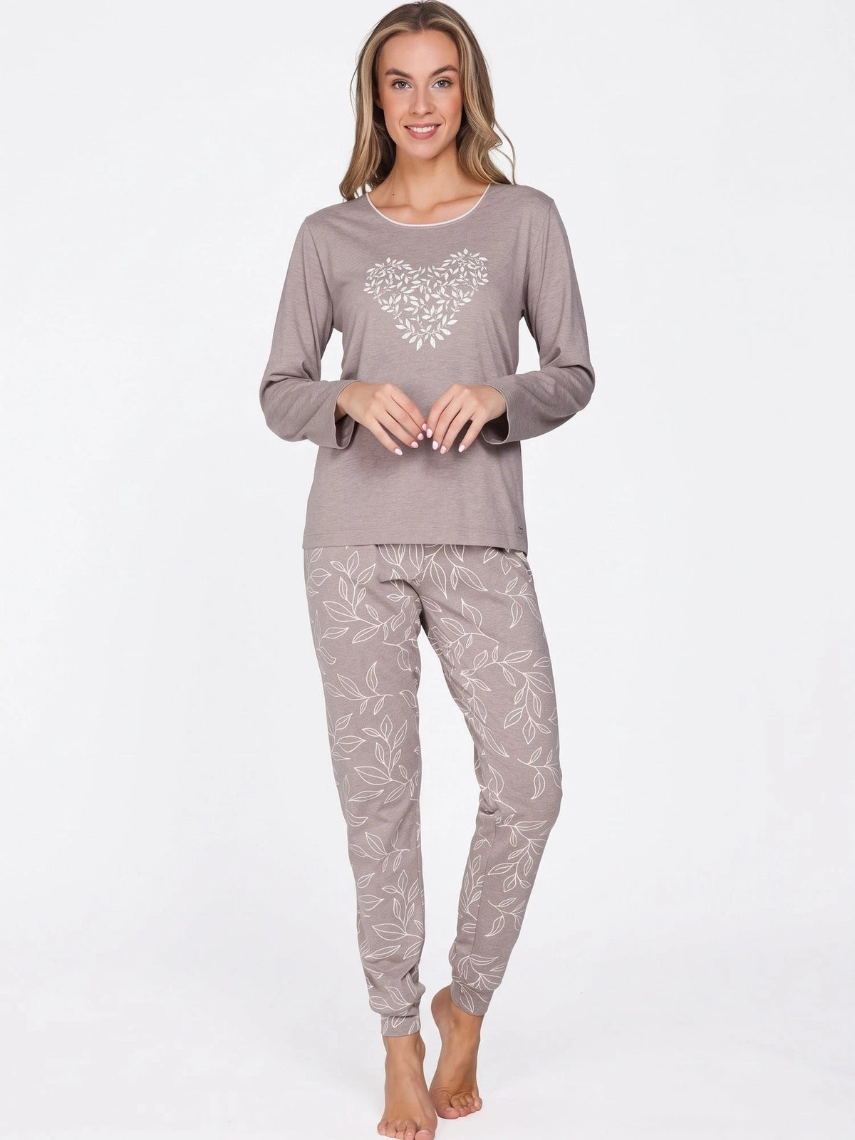 Pastunette dames katoenen pyjama lange mouwen - Beige flower