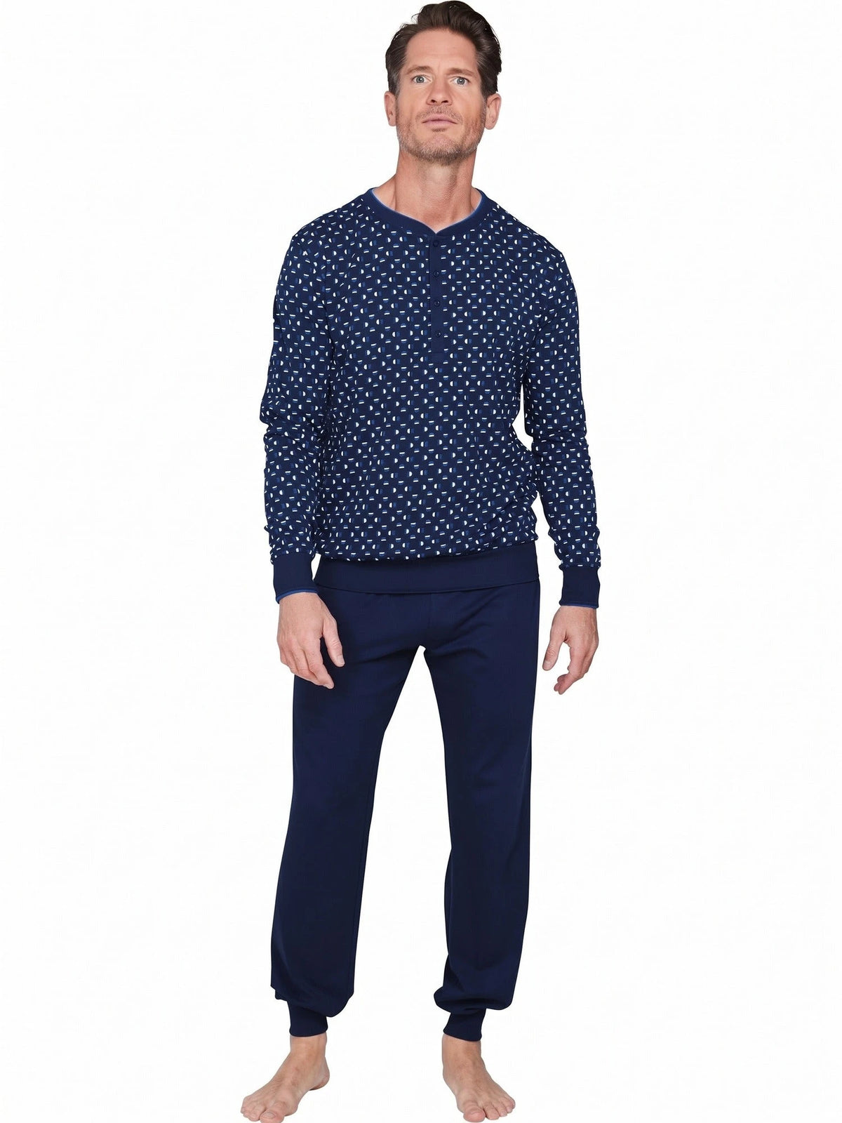 Pastunette katoenen Heren pyjama knoopsluiting - Blue draft