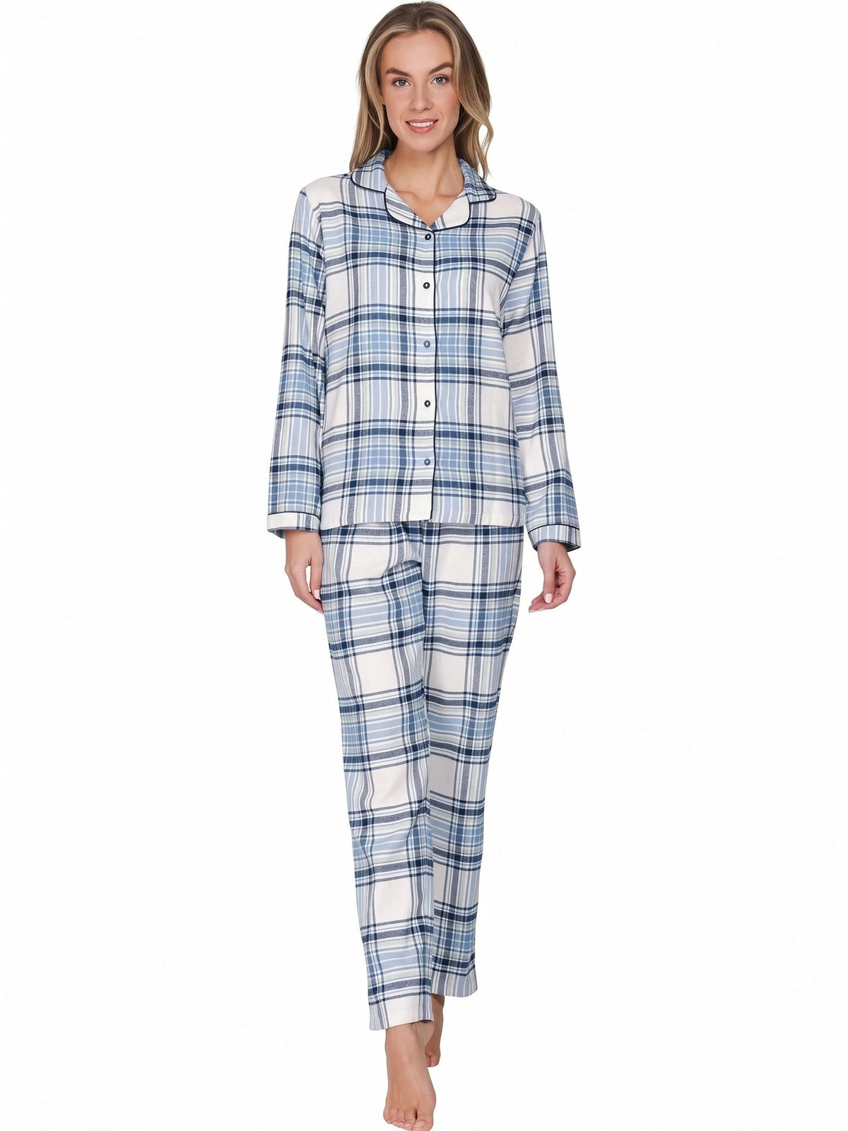 Pastunette Dames Pyjama Flanel met knoopsluiting - Blauw