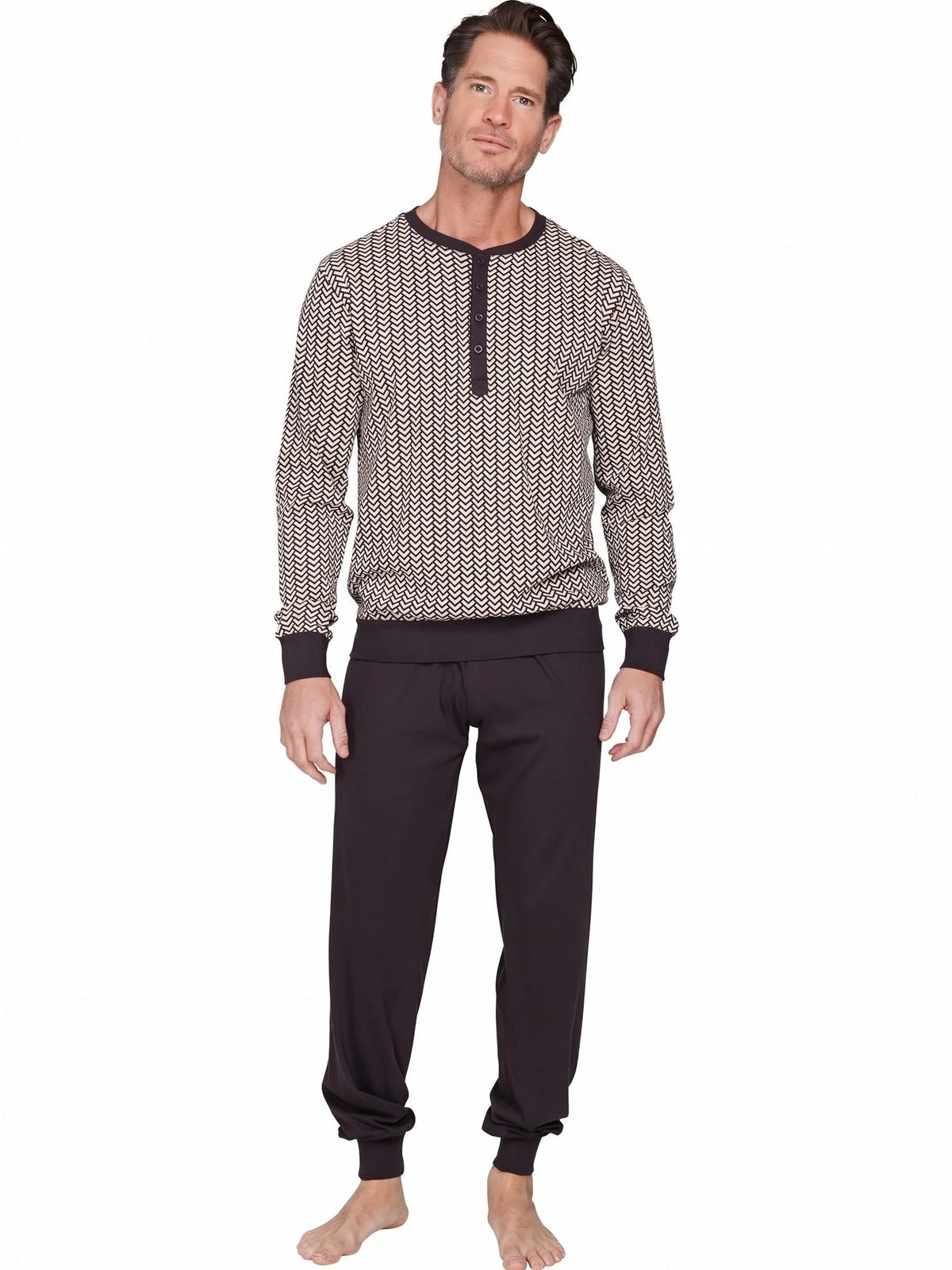 Pastunette katoenen Heren pyjama knoopsluiting - Brown essence