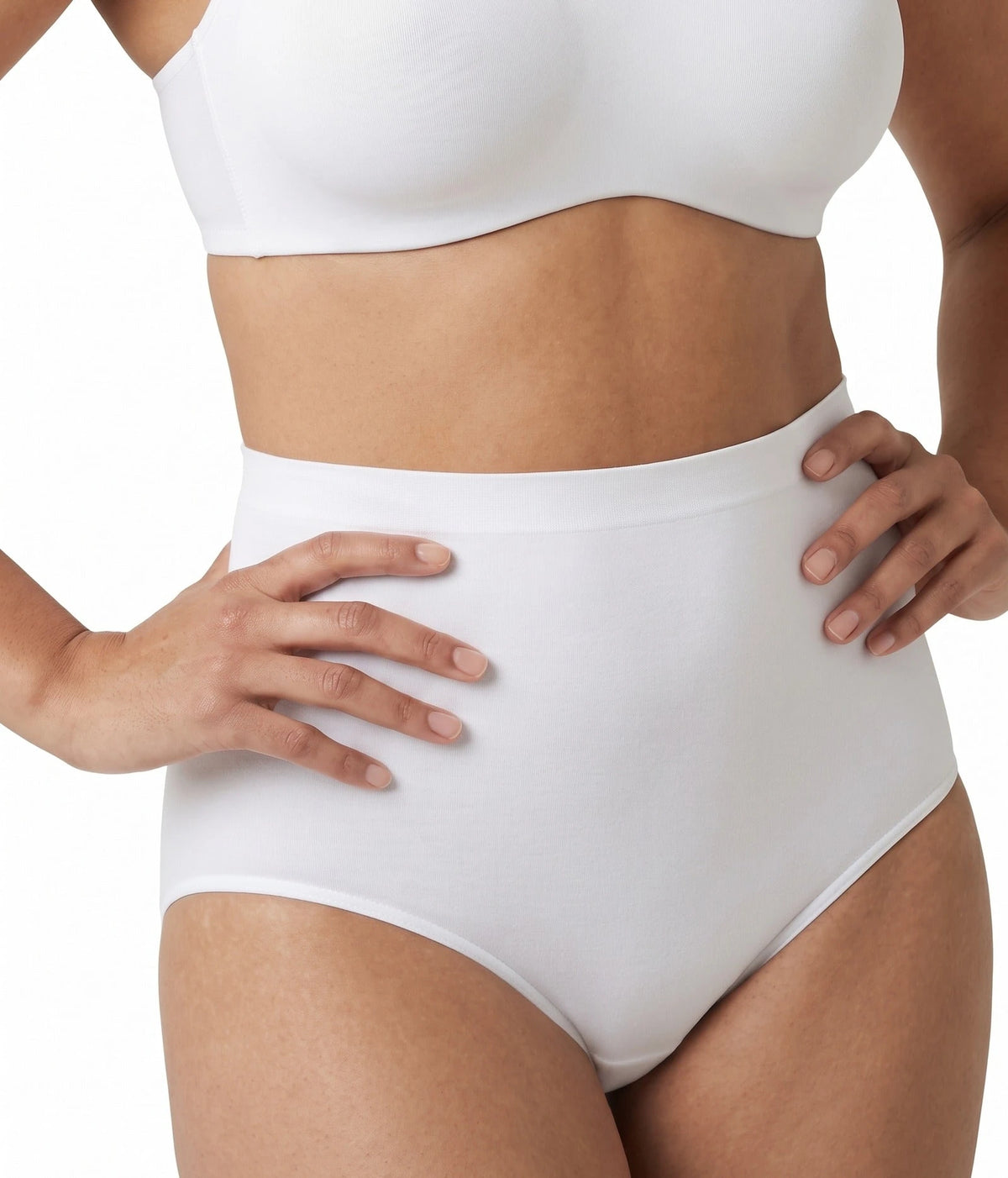 Wit | voor | Vooraanzicht op model, wit – Perini dames Maxi/Taille slip elastische katoen