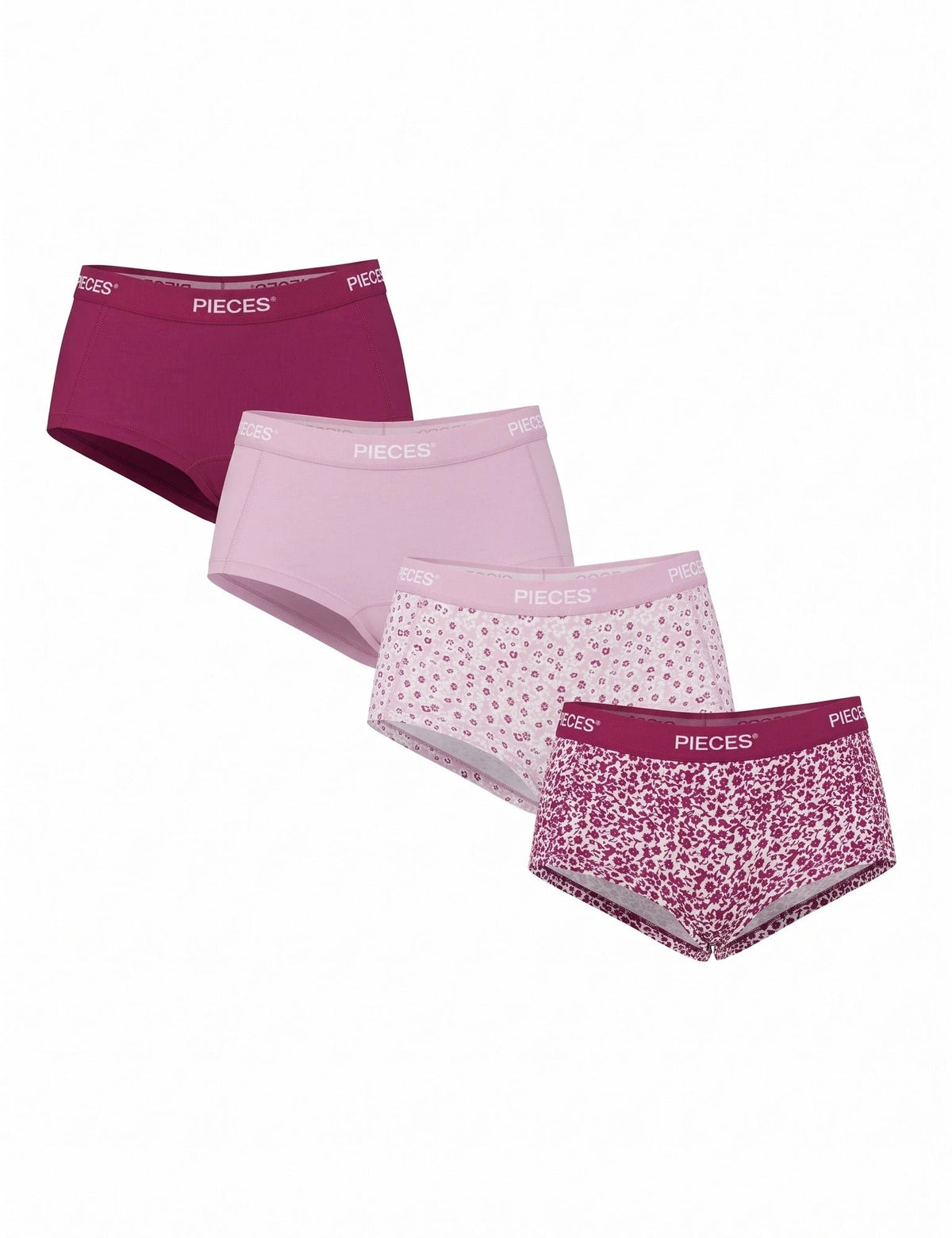 Raspberry | pack | Overzicht 4-pack, raspberry en roze – Pieces 4-Pack Dames shorts - Solid