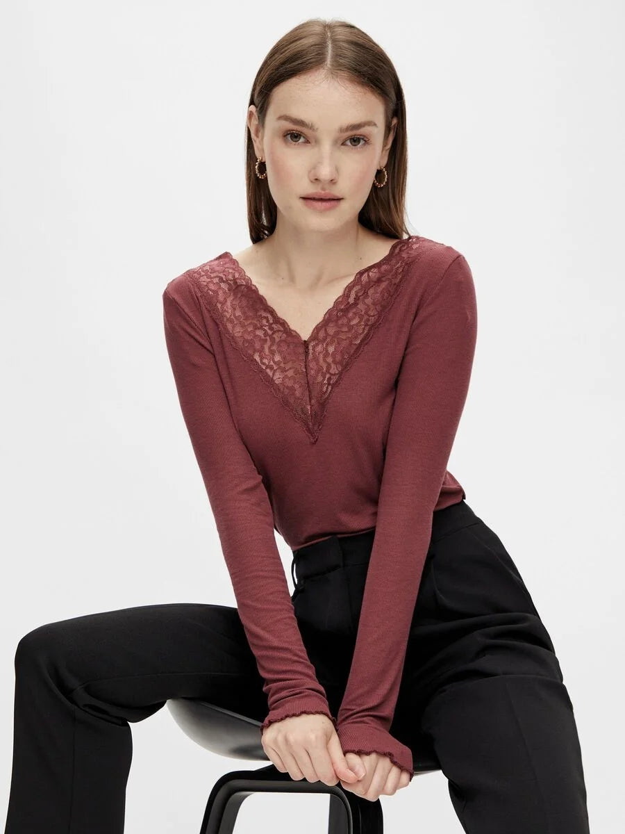 Pieces Pieces dames shirt Kant lange mouw - Siri