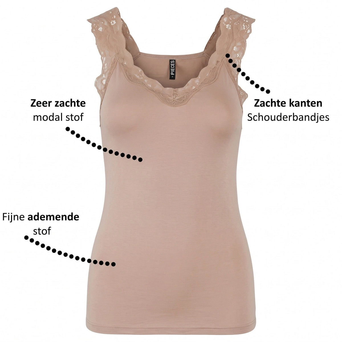Pieces Pieces hemdje met kant - Lace Top - Barbera