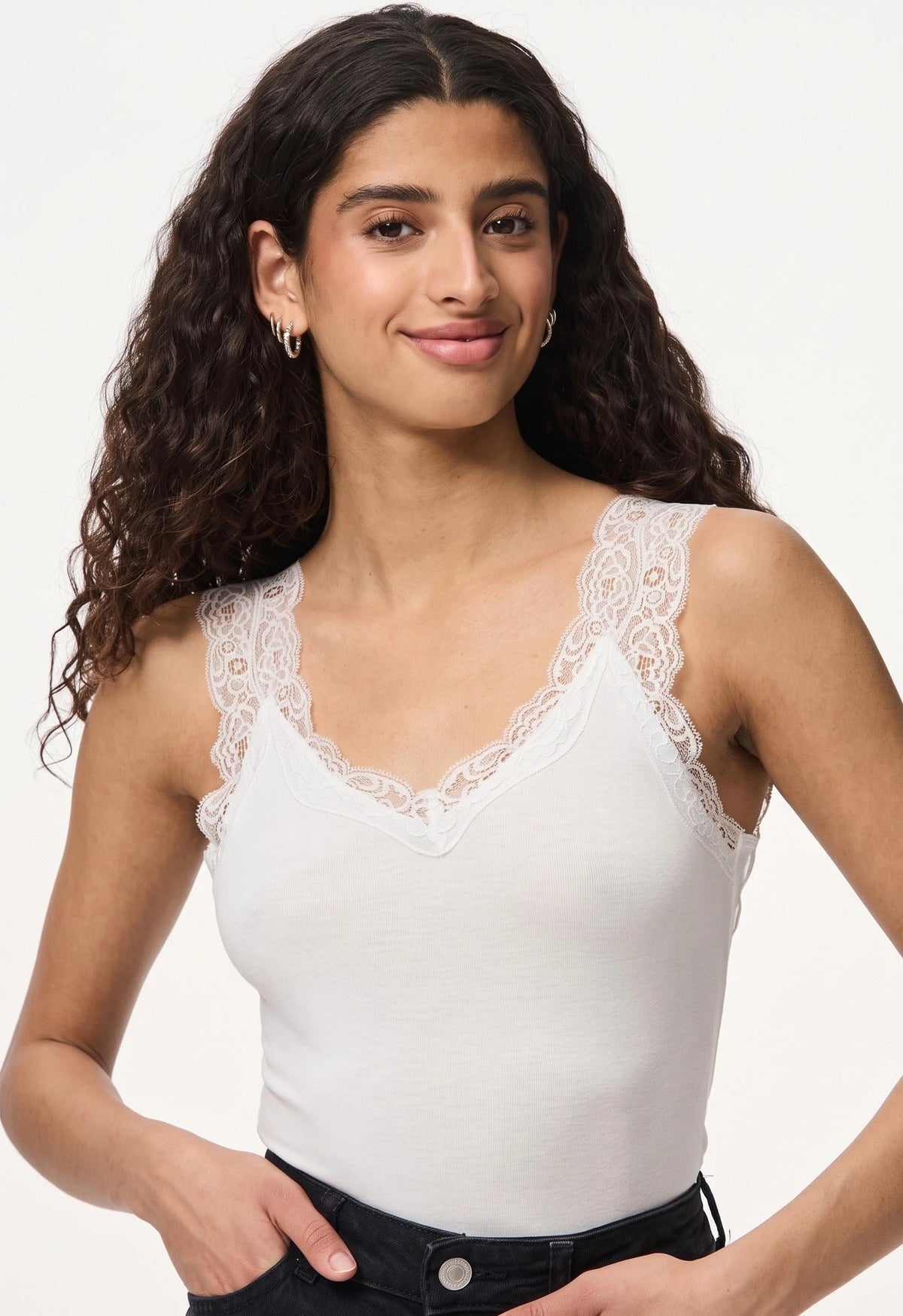Pieces Pieces hemdje met kant - Lace Top - Barbera