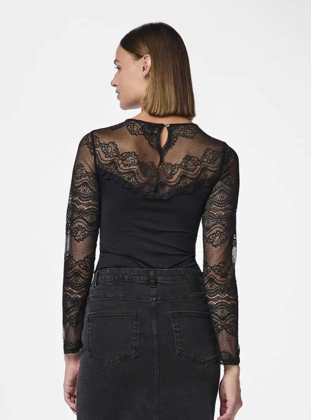 Pieces Pieces kanten body dames - Lace top Sinna - Zwart