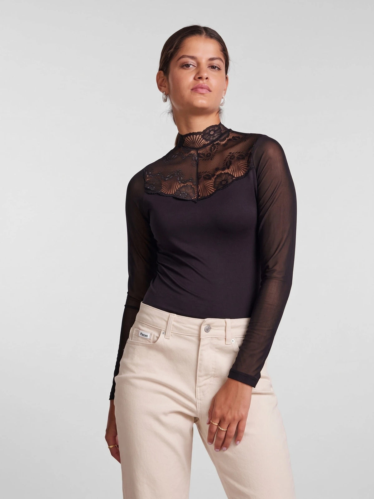 Pieces Pieces kanten body lange mouw- Naya Bodystocking