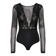 Pieces Pieces kanten body lange mouw zwart- Sicca Bodystocking