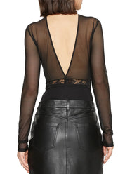 Pieces Pieces kanten body lange mouw zwart- Sicca Bodystocking
