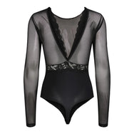 Pieces Pieces kanten body lange mouw zwart- Sicca Bodystocking