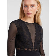 Pieces Pieces kanten body lange mouw zwart- Sicca Bodystocking