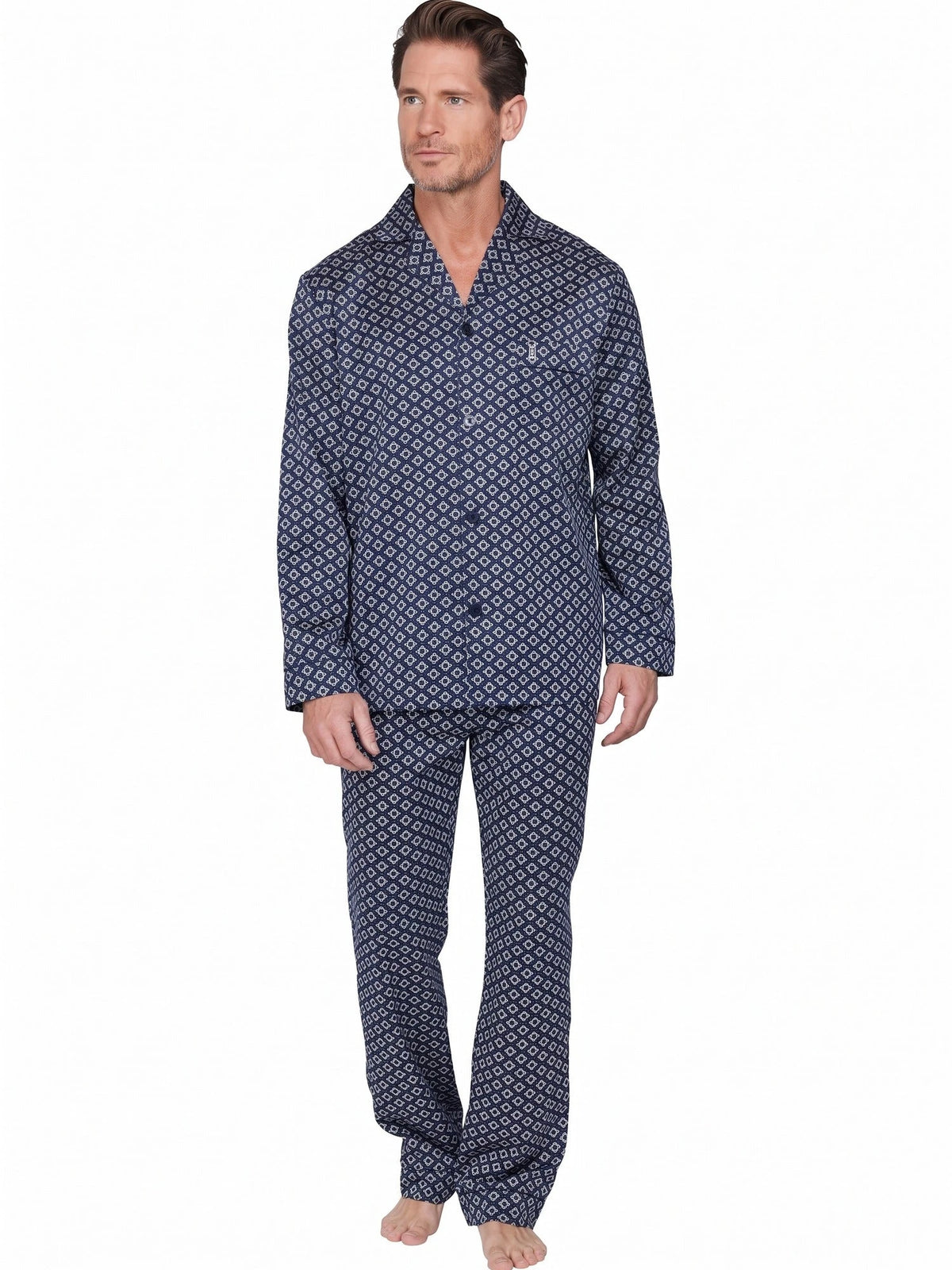Robson satijnen Heren Pyjama met knoopsluiting - Donkerblauw