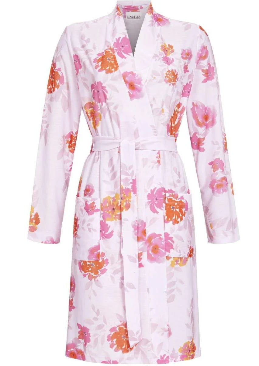 Schiesser Ringella dames dunne badjas - Pink rose