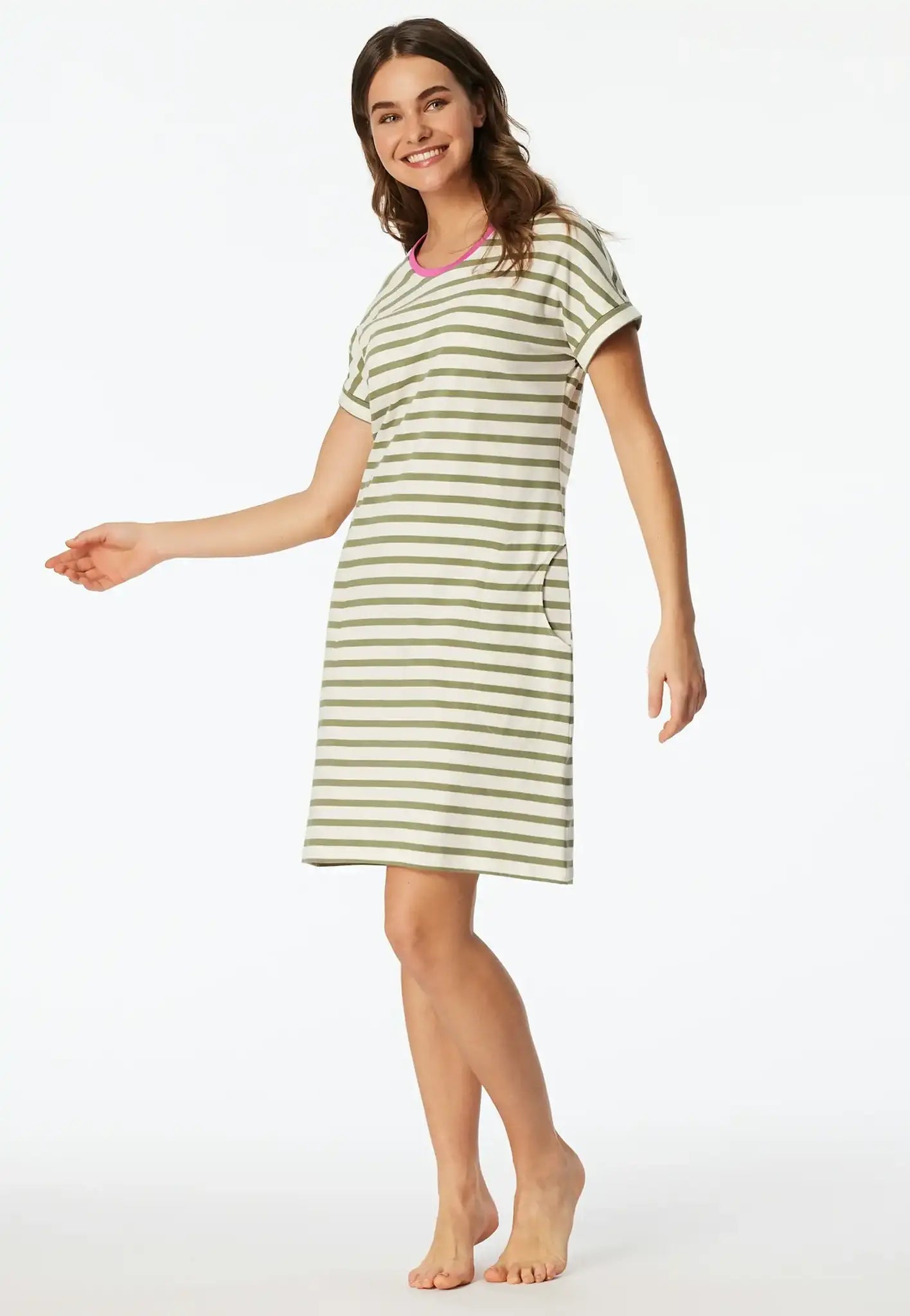 Schiesser Schiesser Dames Nachthemd korte mouw - Lime streep