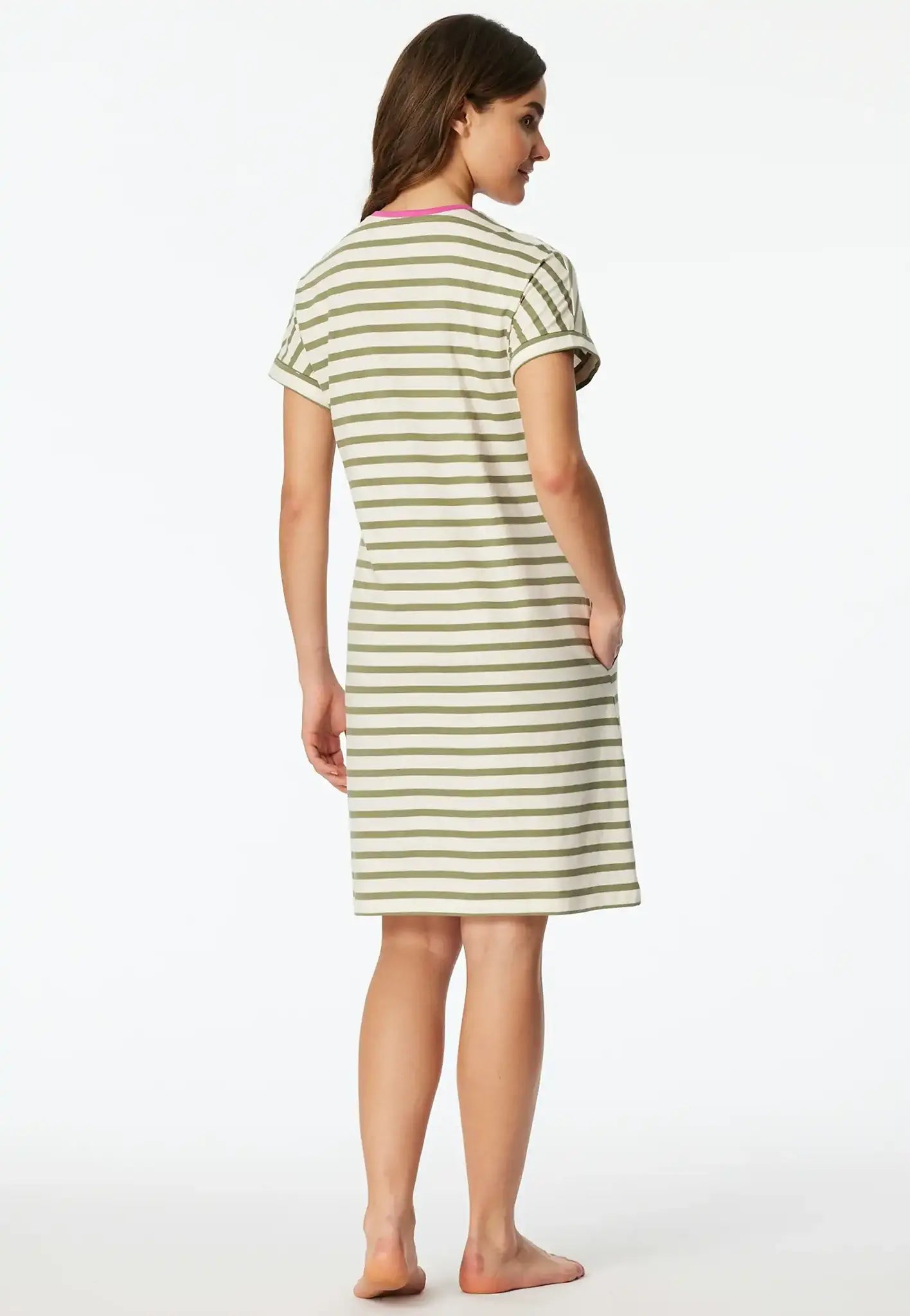 Schiesser Schiesser Dames Nachthemd korte mouw - Lime streep