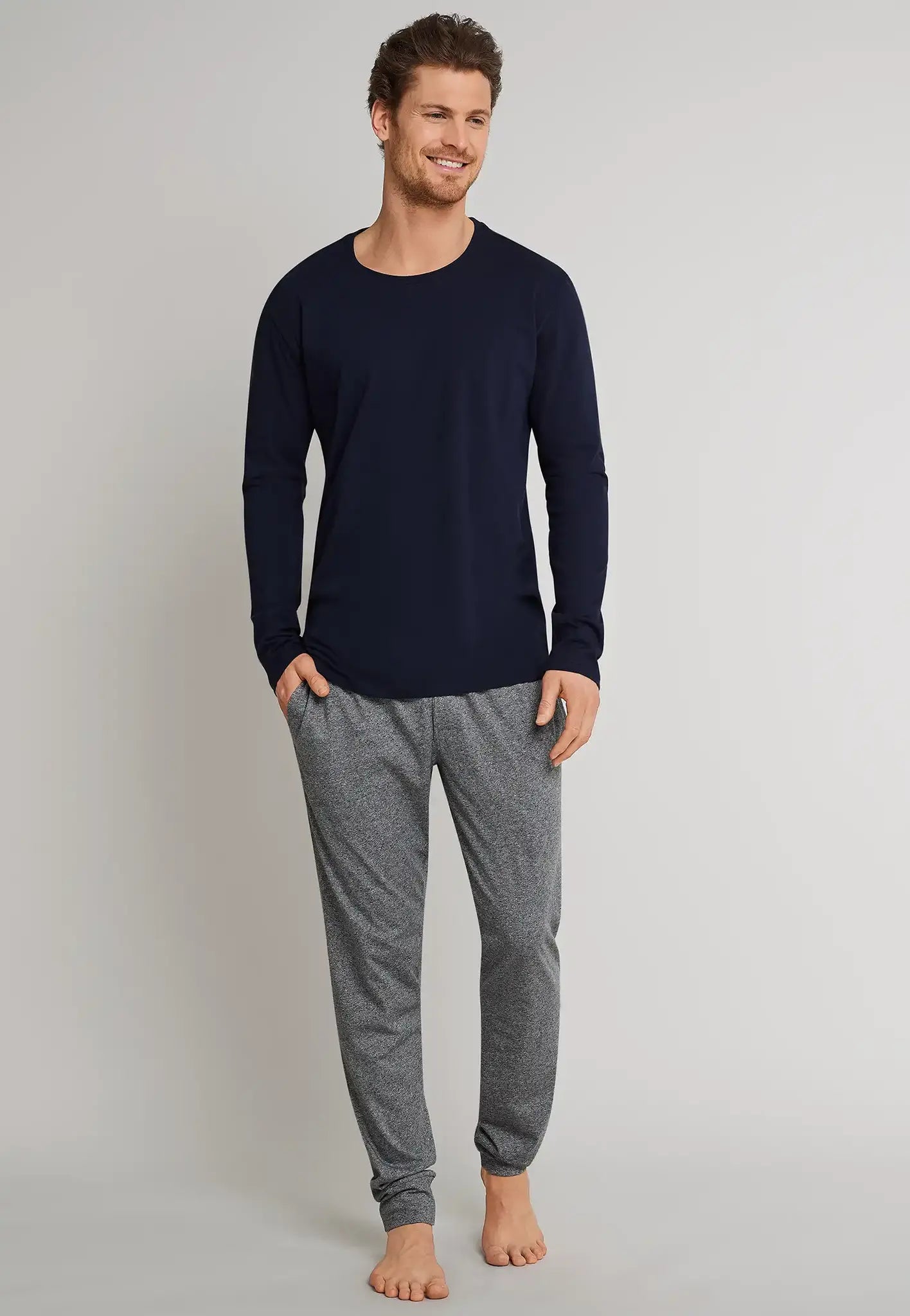 Schiesser Schiesser heren pyjama shirt lange mouw - Donkerblauw