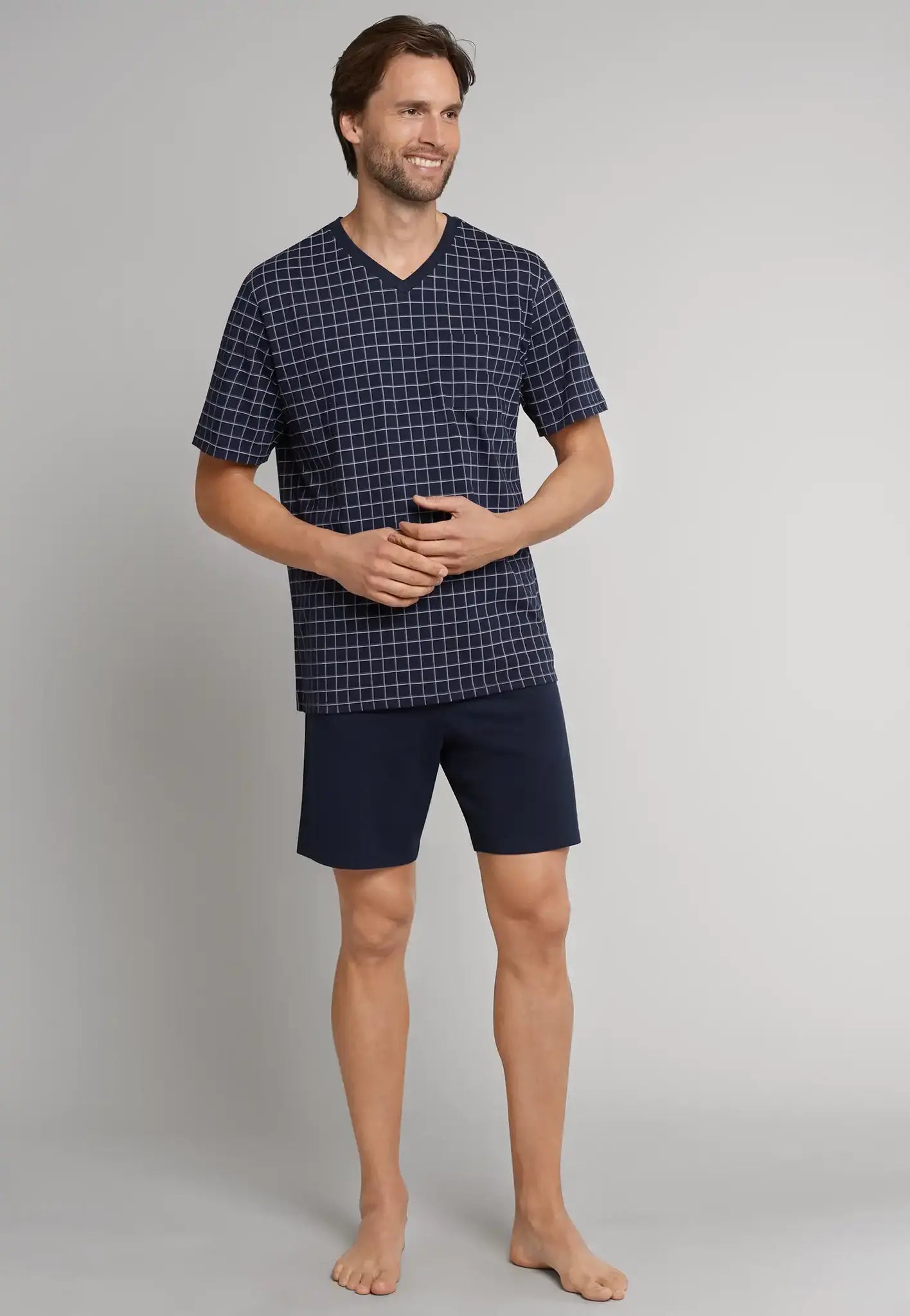 Schiesser Schiesser heren shortama - Ebony Blue - Ruit
