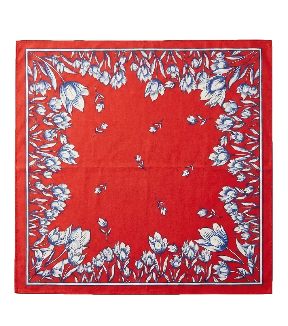 Sliponline Boeren zakdoek rood Tulpen 55 x 55 cm