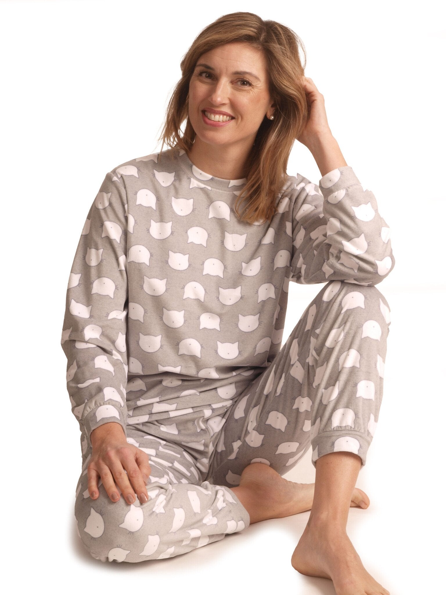 Sliponline Cocodream micro velours dames pyjama - Cats