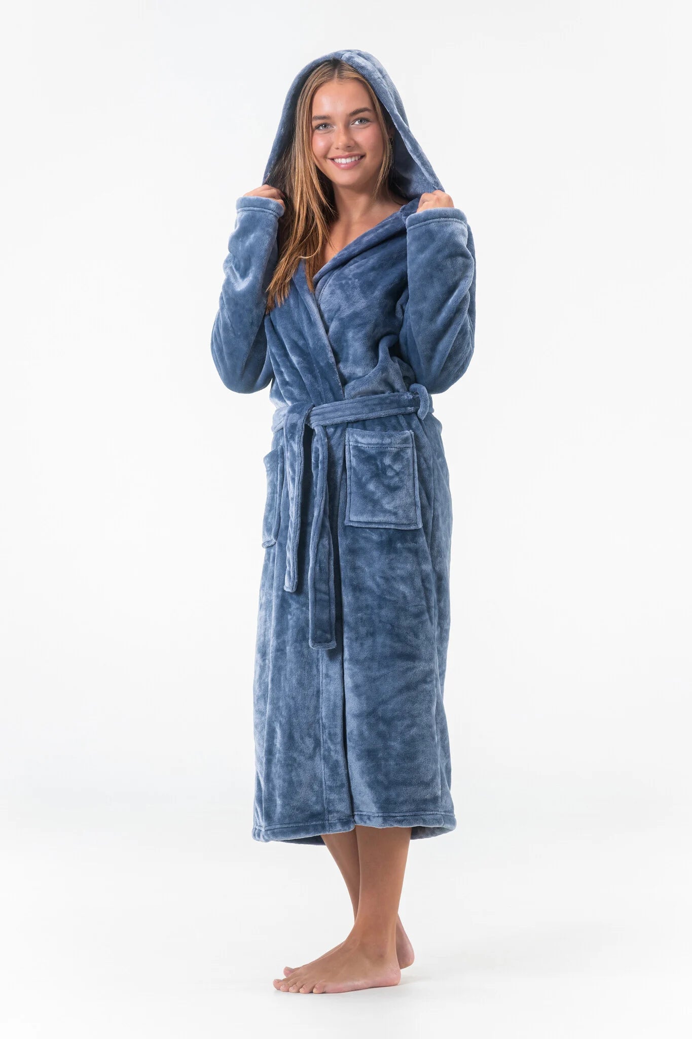 Sliponline Gaubert lange dames badjas fleece - Capuchon