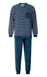 Sliponline Gentlemen Velours heren pyjama - Vhals - Streep