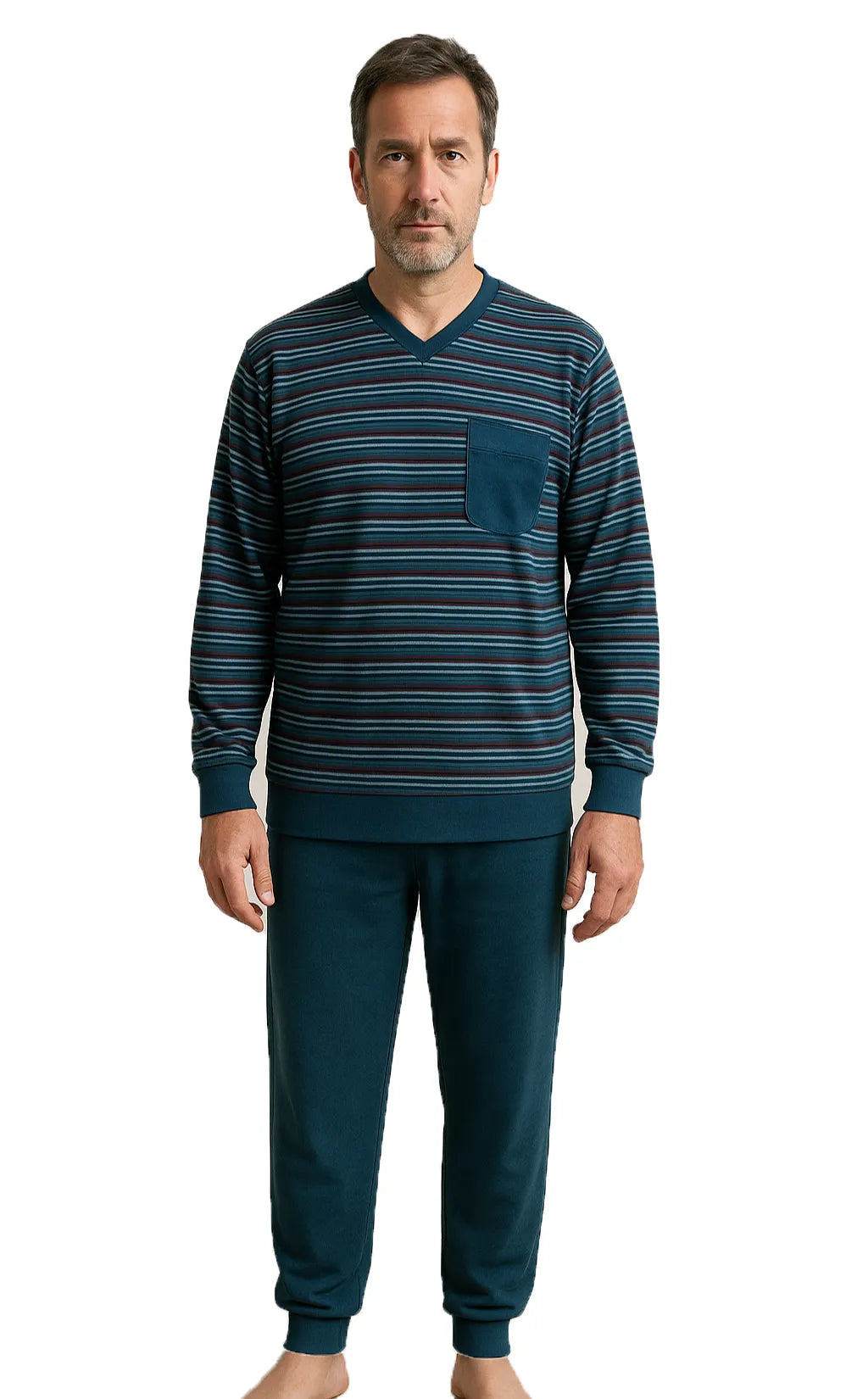 Sliponline Gentlemen Velours heren pyjama - Vhals - Streep