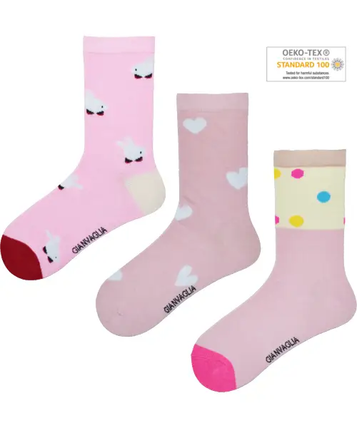 Sliponline Gianvaglia  3-paar meisjes sokken - Combi roze
