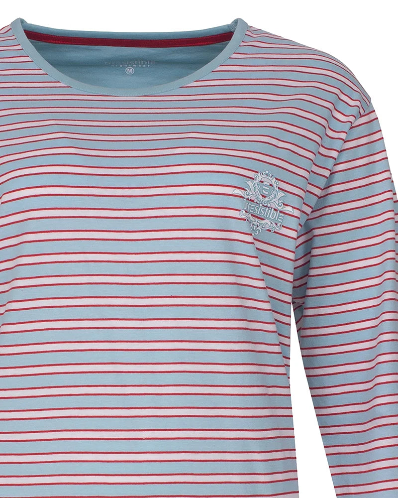 Sliponline Irresistible dames pyjama lange mouw - Ronde hals - Summer blue