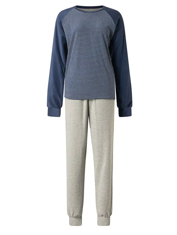 Sliponline Lunatex badstof dames pyjama - Lange mouwen - Winter Streep