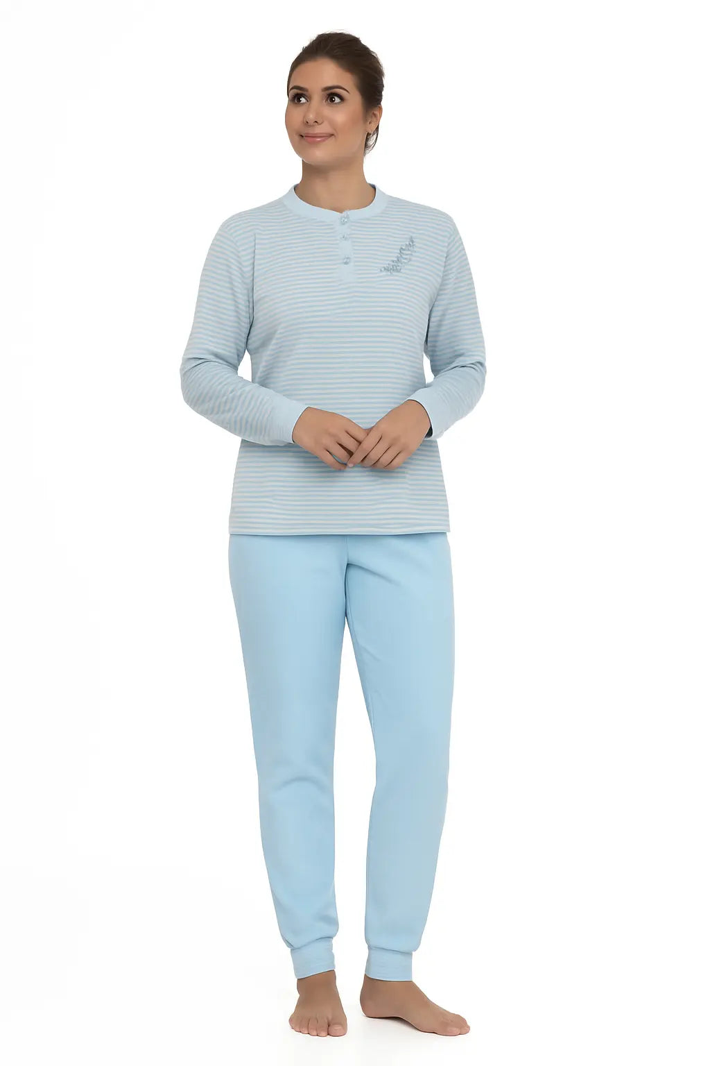 Sliponline Lunatex badstof dames pyjama - Streep - Warme winter pyjama