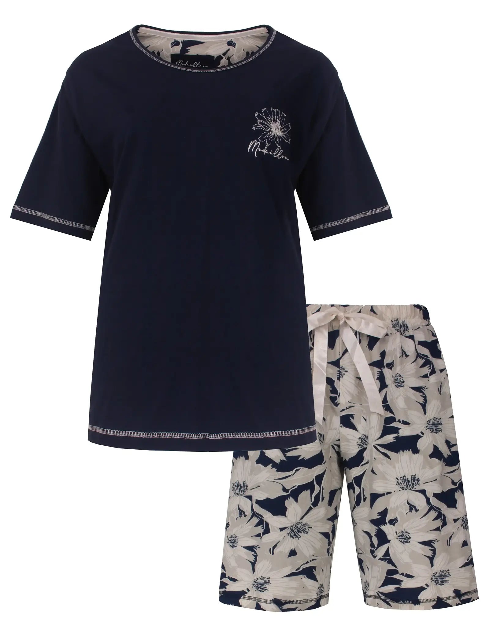 Sliponline Medaillon dames shortama katoen - "Bloem"