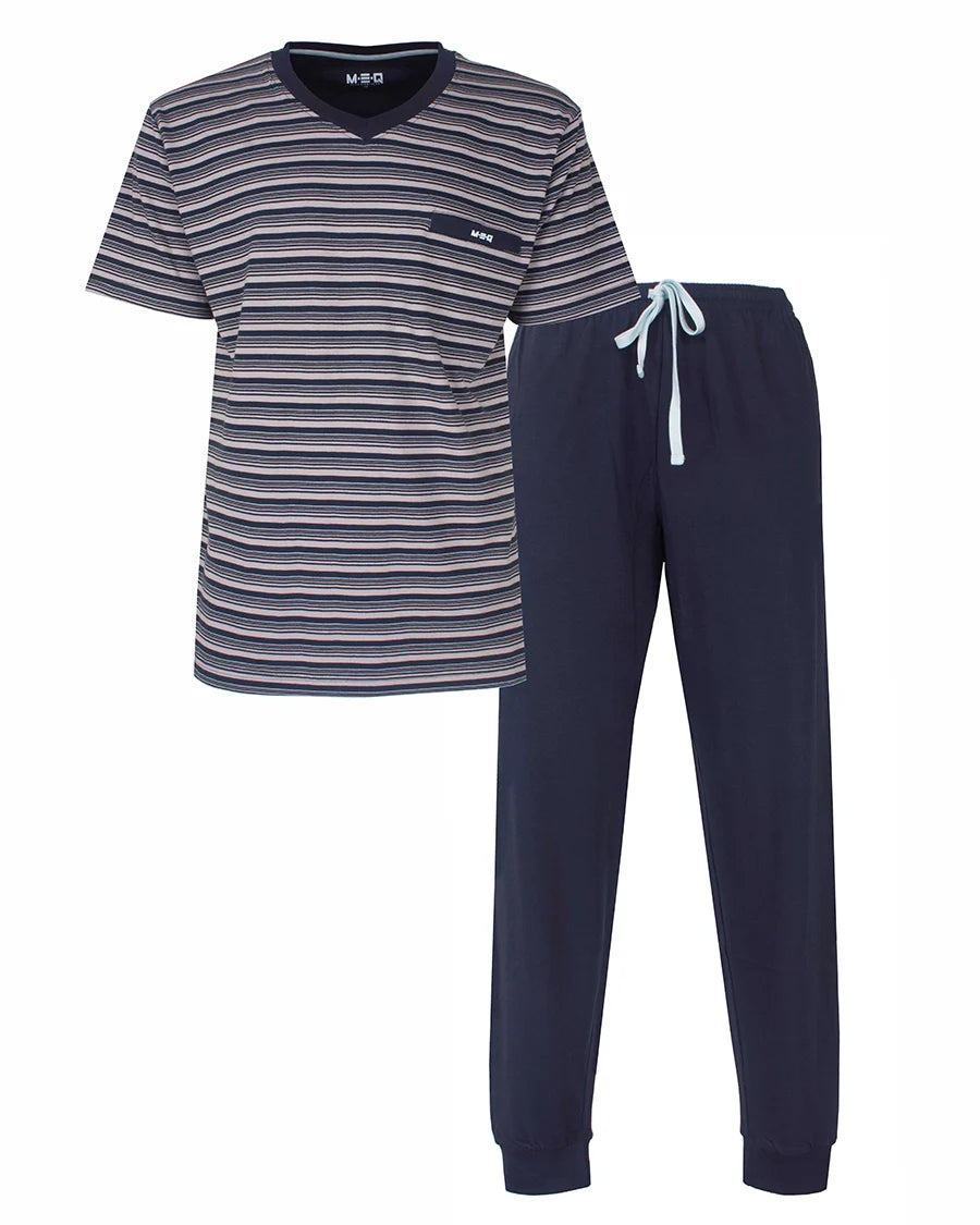 Sliponline M.E.Q. Heren pyjama korte mouwen - lange broek - Grey stripe