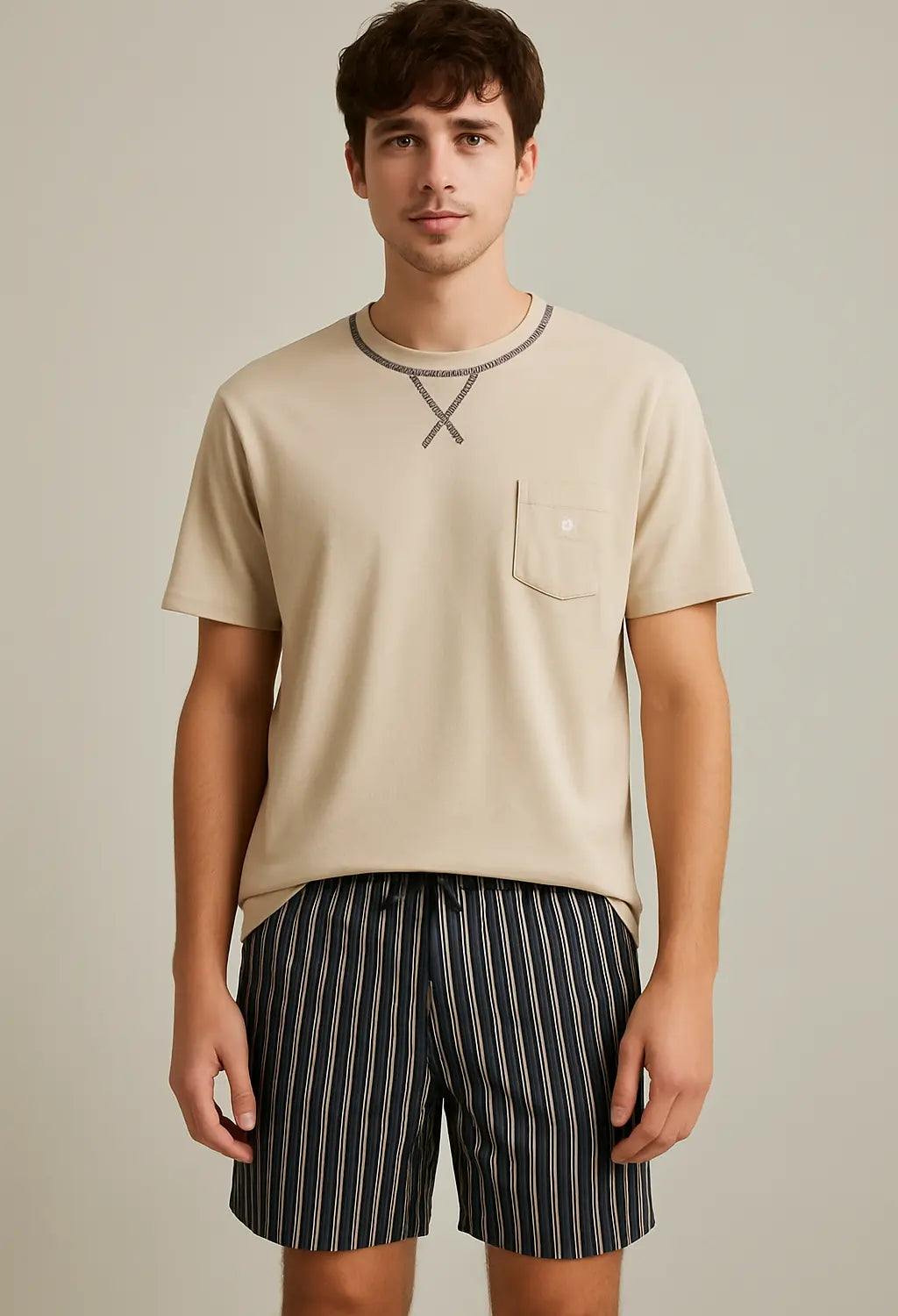 Sliponline M.E.Q.  Heren shortama - Katoen - ronde hals - Beige