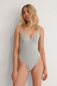 Sliponline Na-KD katoenen dames body- cup shape body - Grijs