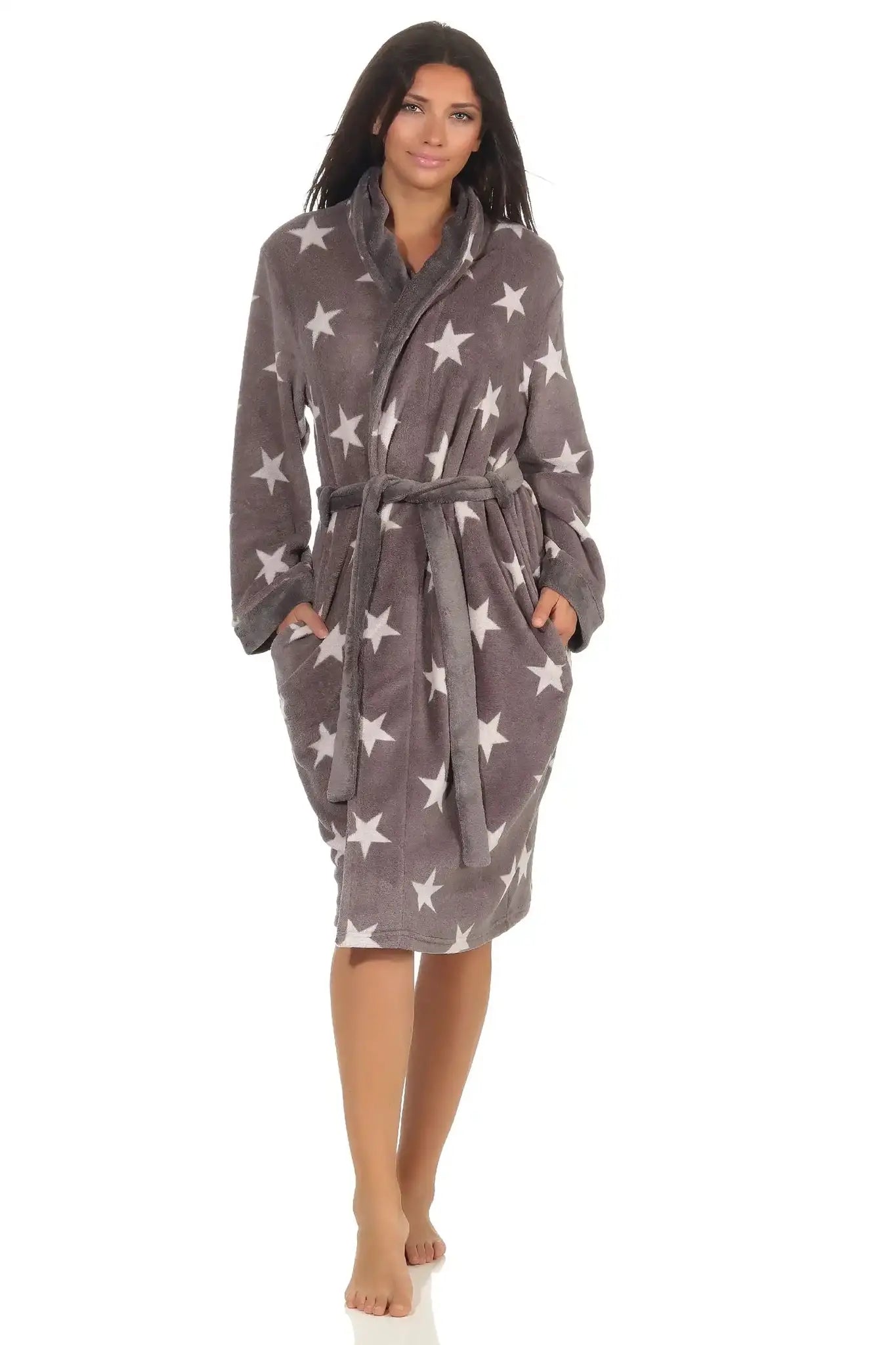 Sliponline Normann dames badjas fleece - Stars