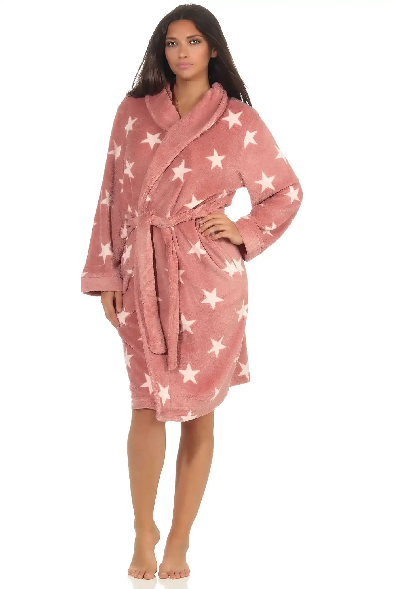 Sliponline Normann dames badjas fleece - Stars