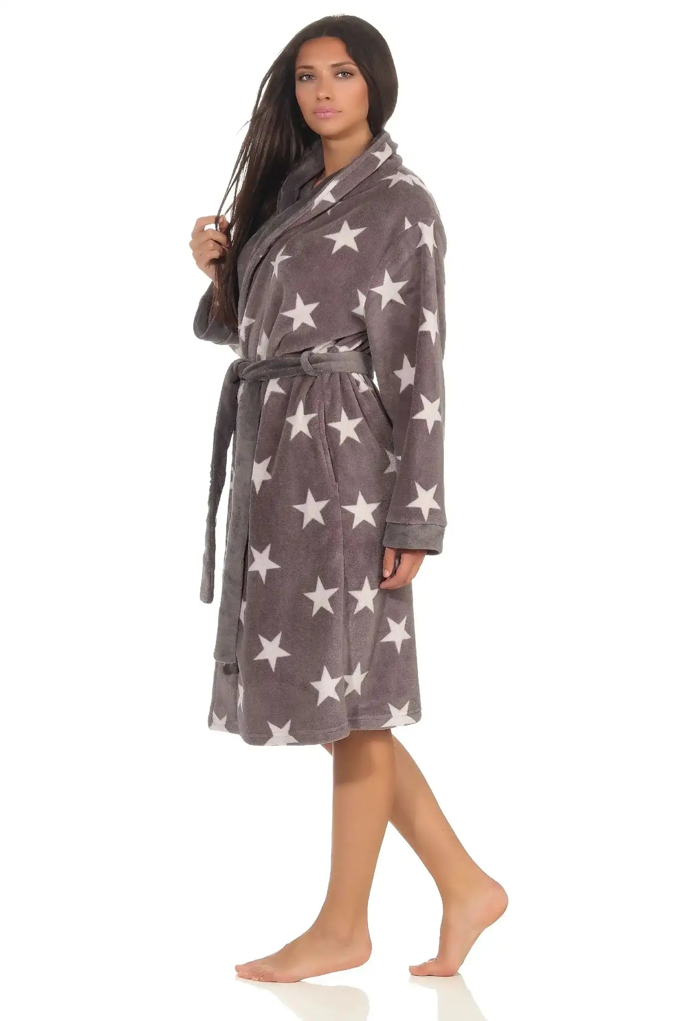 Sliponline Normann dames badjas fleece - Stars