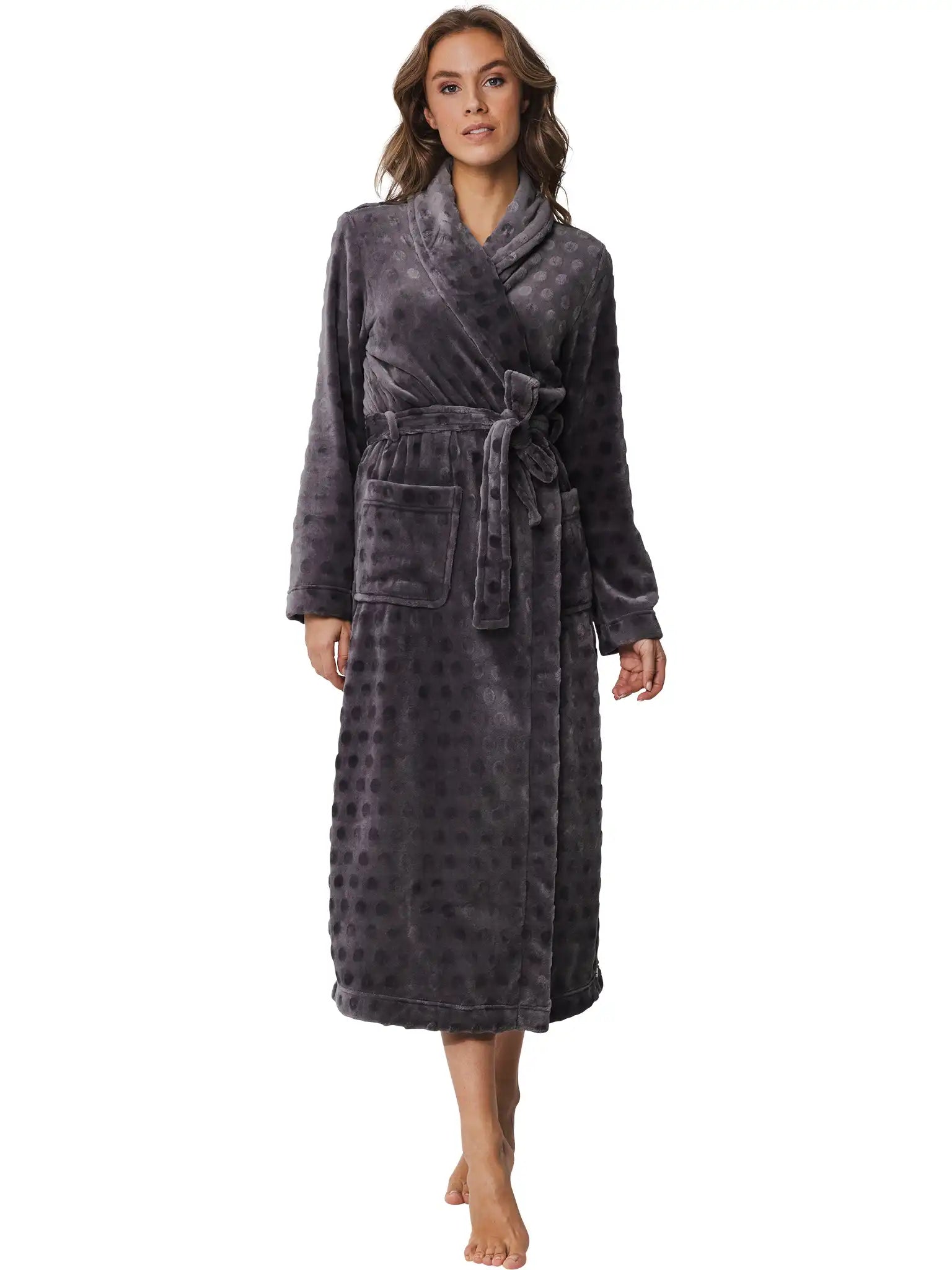 Sliponline Pastunette dames Badjas Fleece - Grijs - Morning Gown