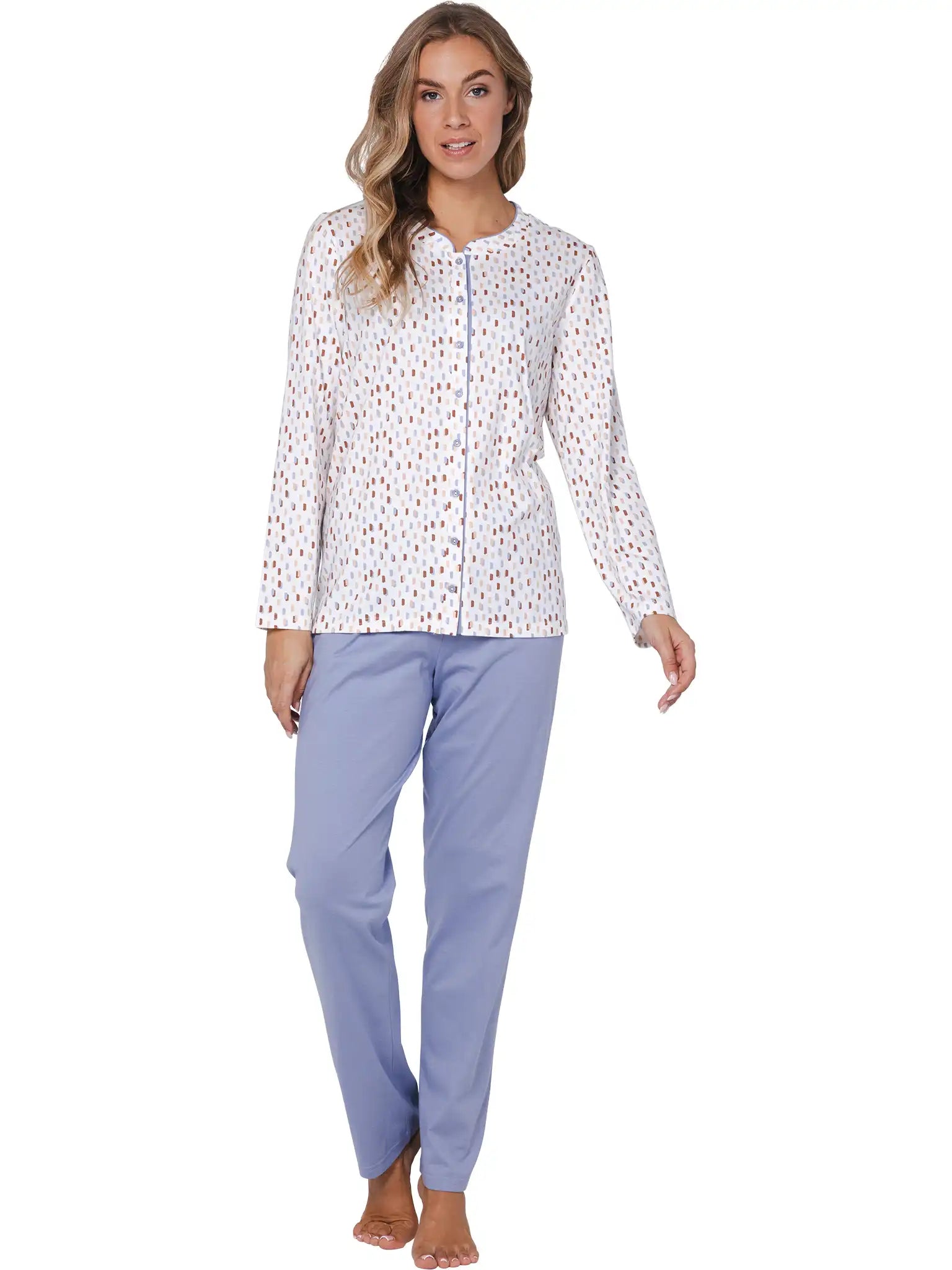 Sliponline Pastunette dames katoenen pyjama met knoopsluiting -Blauw