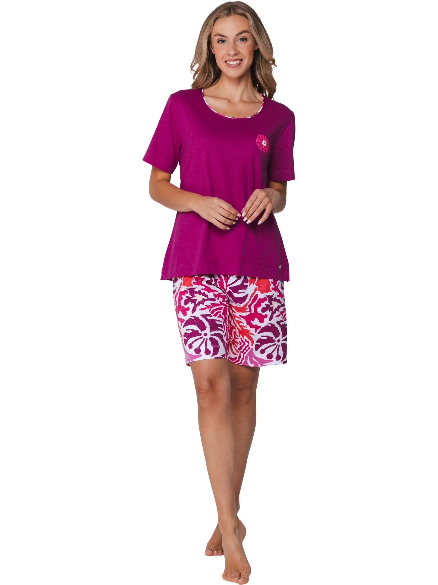 Sliponline Pastunette dames shortama korte mouw - Paradise Pink